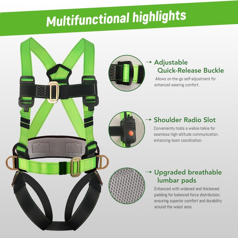 QFU Safety harness fall protection kit, equipped with shock-absorbing ropes, full-body safety harness for roof work - Image 3